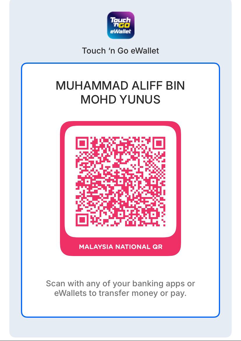 Touch 'n Go eWallet DuitNow QR code for workshop payment — Muhammad Aliff bin Mohd Yunus